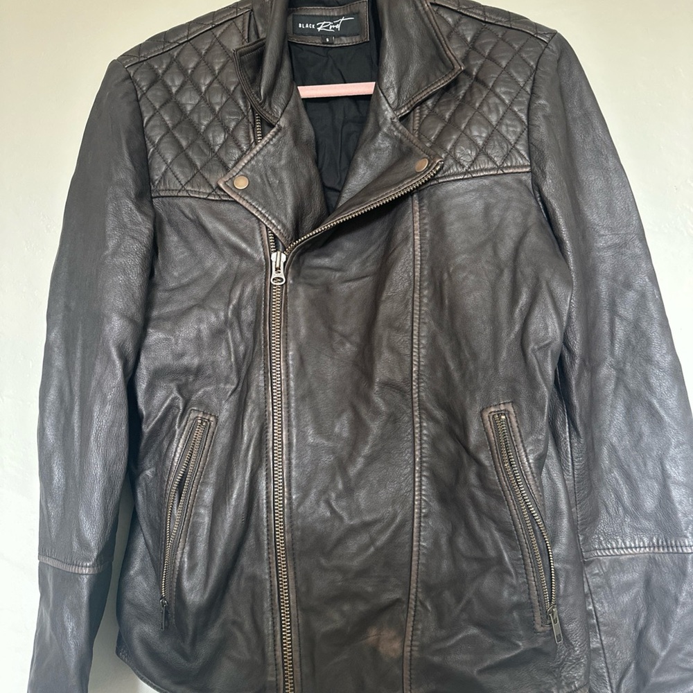 Black Rivet Brown Bomber Jacket with Distressed Leather